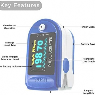 Oxímetro de Dedo, Monitor de Saturación de Oxígeno en Sangre con Frecuencia de Pulso, Índice de Perfusión, Medición Infrarroja 
